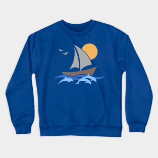 Sailboat Scene with Dolphins Crewneck Sweatshirt